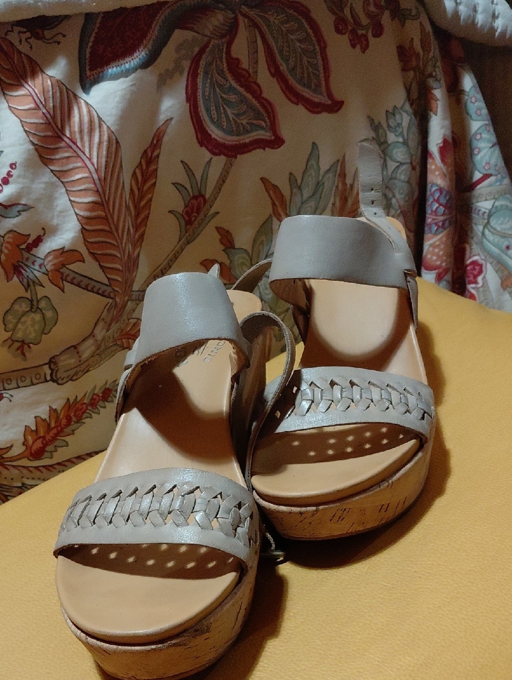 Kork-Ease Taupe Woven Leather Wedge Sandals